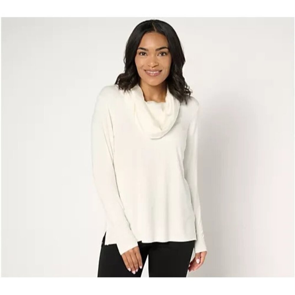 Belle by Kim Gravel Modal Spandex Sateen Cowl Neck Top Cream Medium A670931